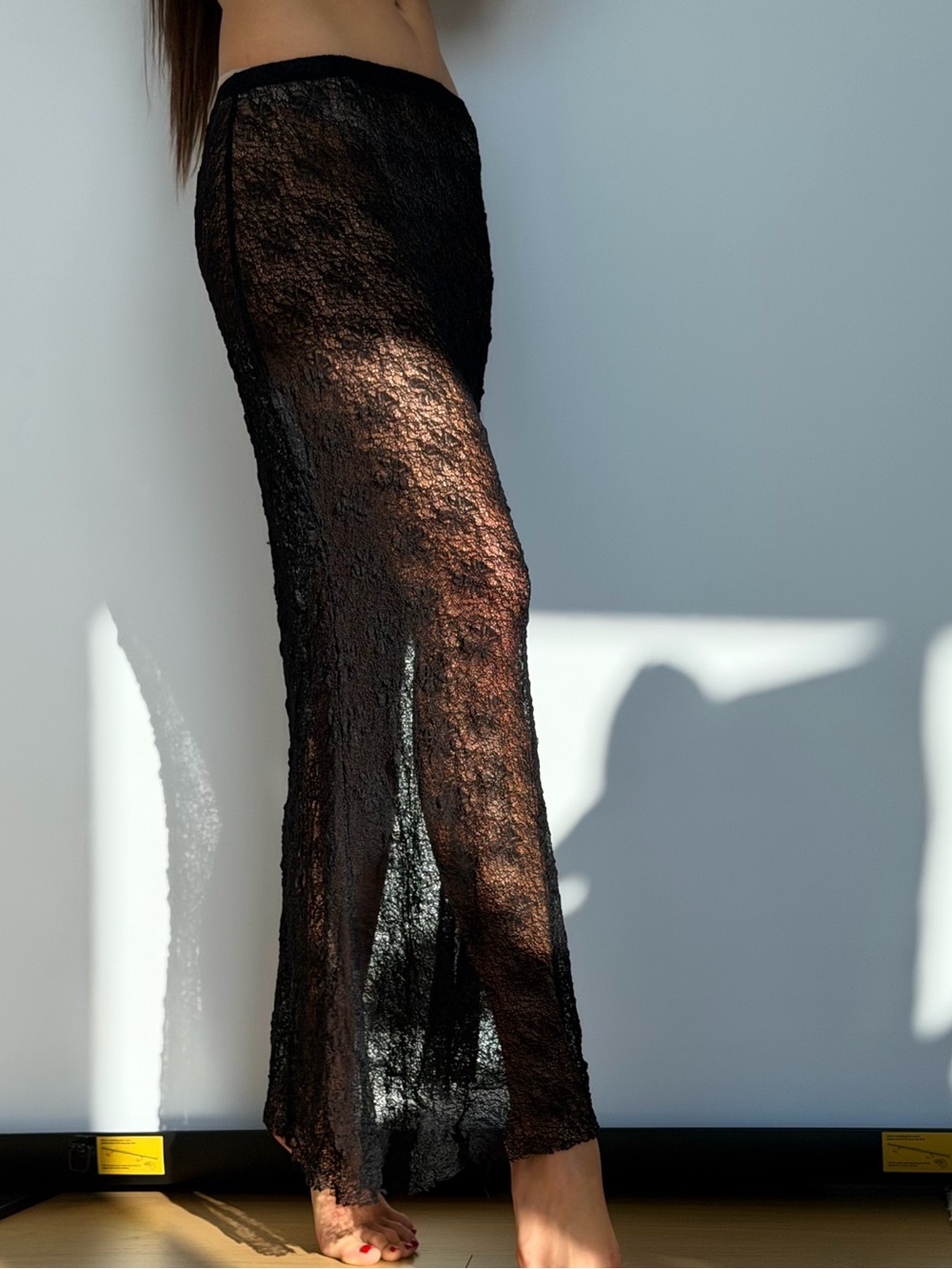 Zara Black Sheer Lace Maxi Skirt